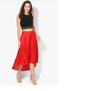Beautiful solid red skirt with a high-low hem